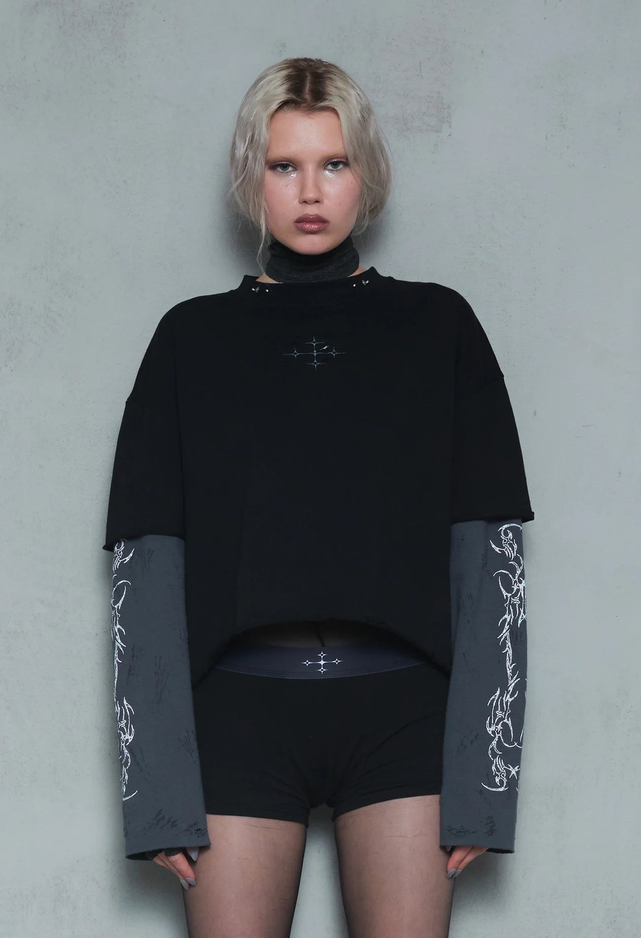 Double Long-Sleeve Tee Black/Grey 001