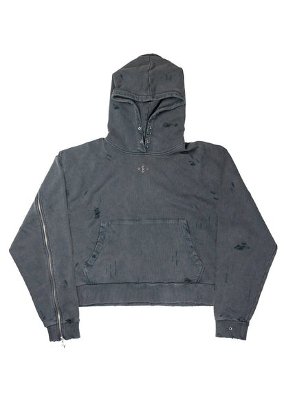 Hoodie boxy dark grey distressed 001