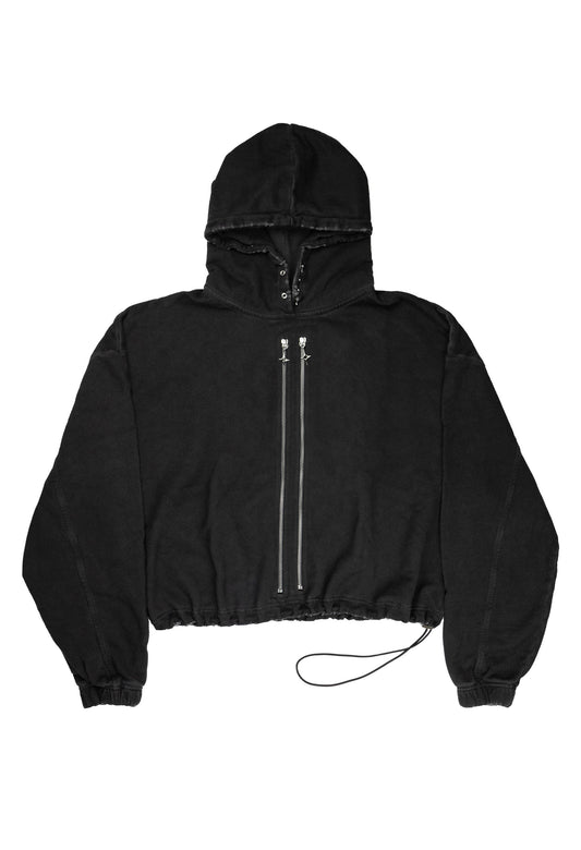 Hoodie 2-Zippers Boxy Dark Grey 002