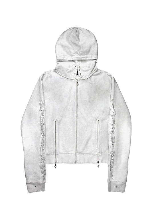 Zip Hoodie Fitted White "Dirt" 003