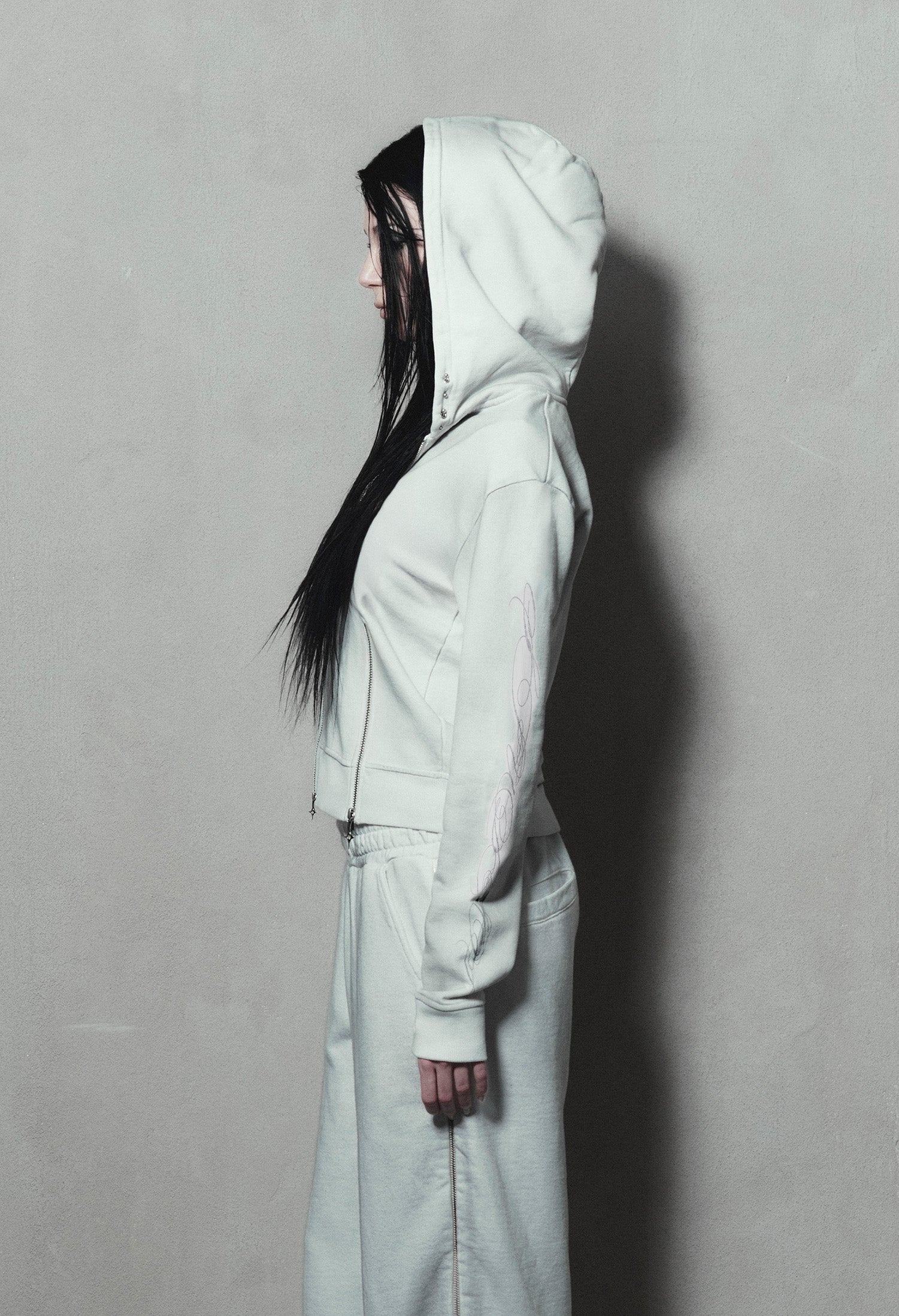 Zip Hoodie Fitted White 