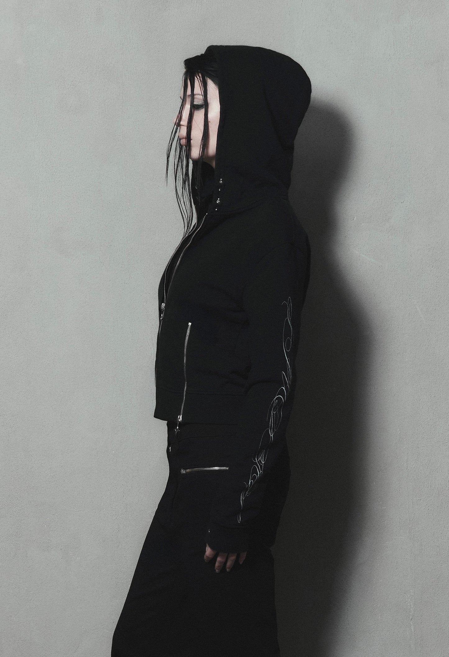 Zip Hoodie Fitted Black 003