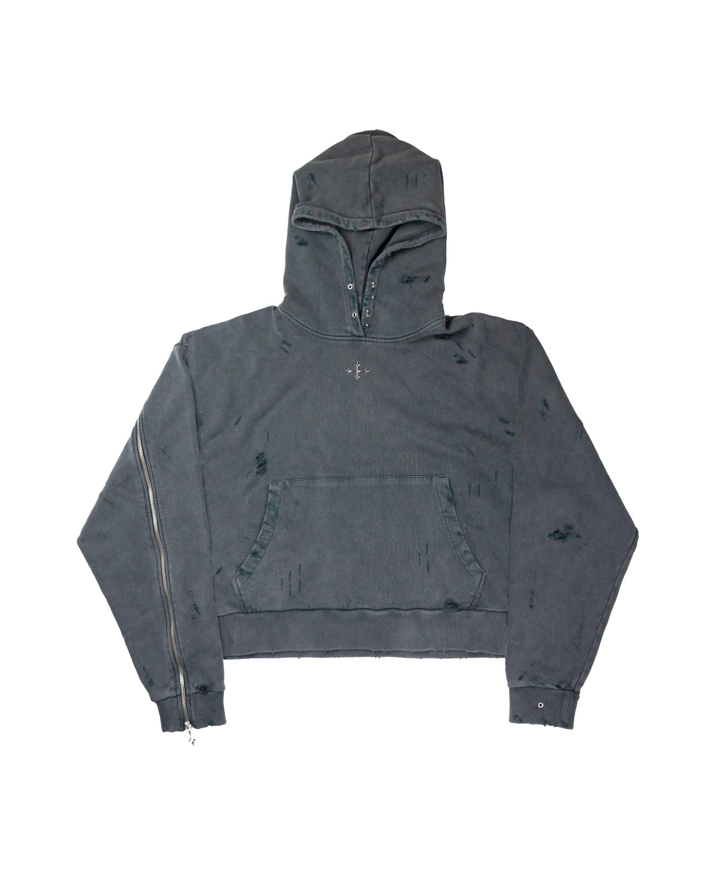 Hoodie boxy dark grey distressed 001