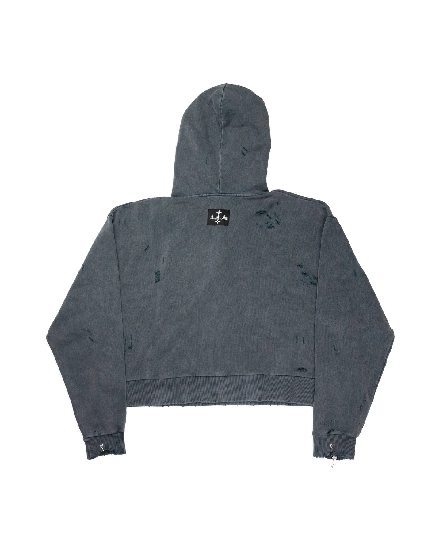 Hoodie boxy dark grey distressed 001