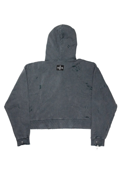 Hoodie boxy dark grey distressed 001