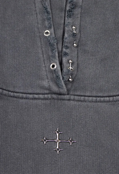 Hoodie boxy dark grey distressed 001