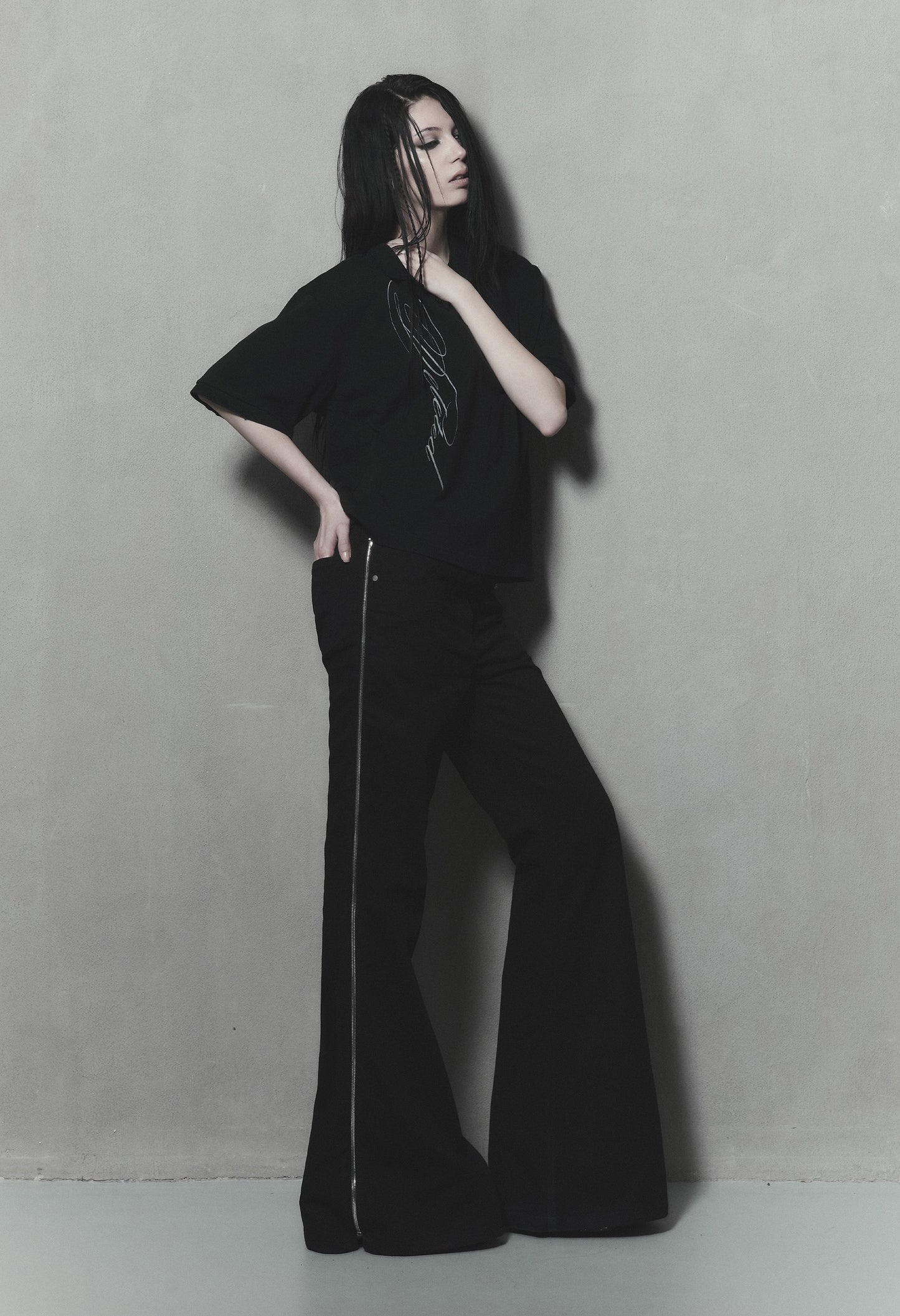 Denim Flared Zipped Black 002