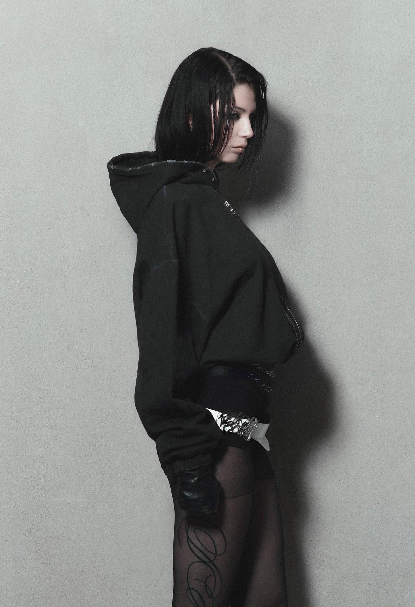 Hoodie 2-Zippers Boxy Dark Grey 002