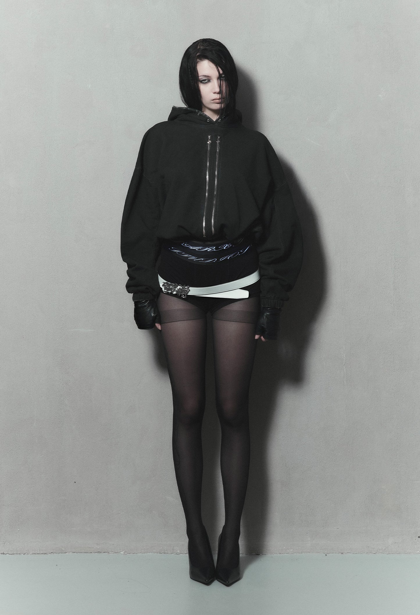 Hoodie 2-Zippers Boxy Dark Grey 002