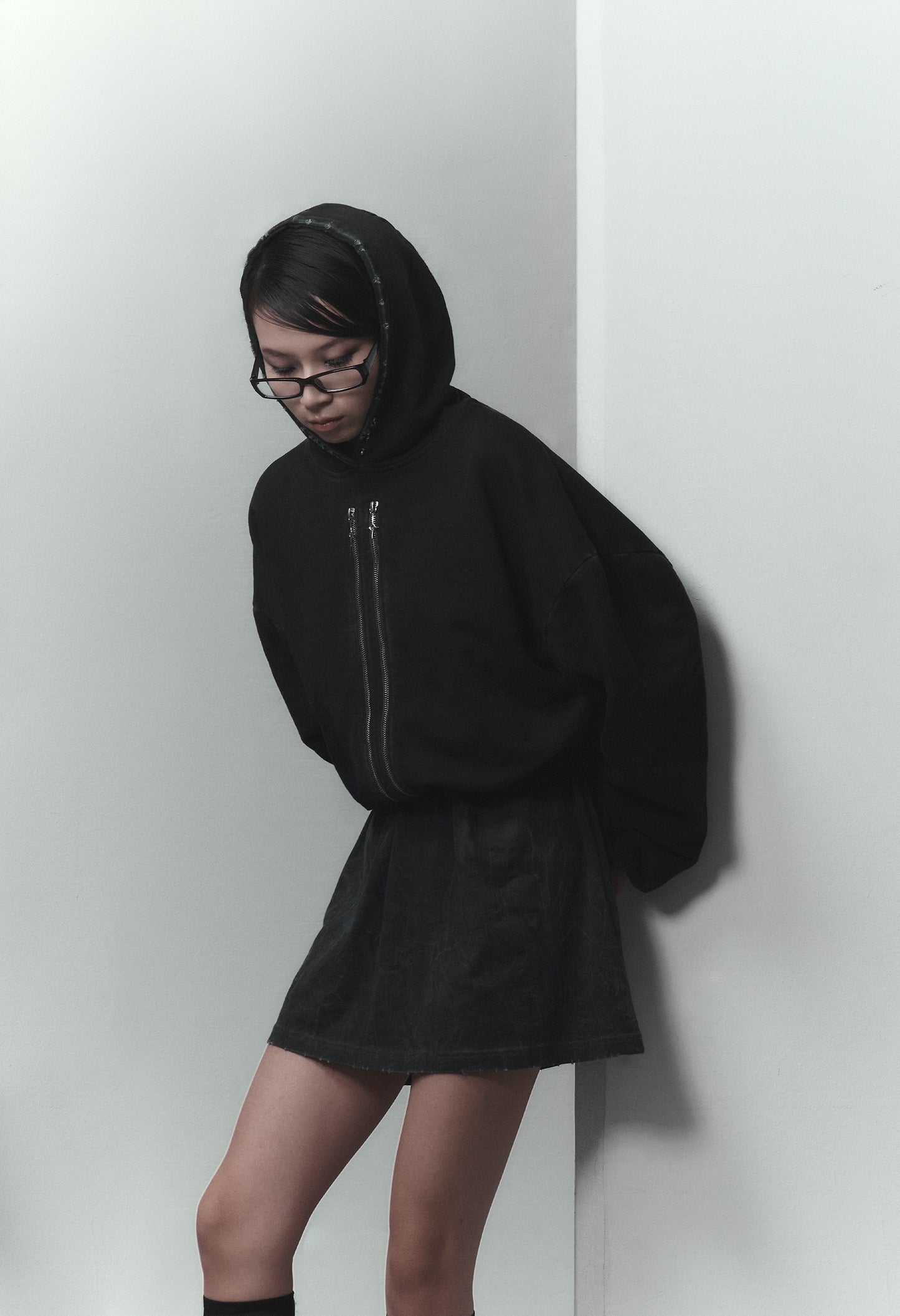 Hoodie 2-Zippers Boxy Dark Grey 002