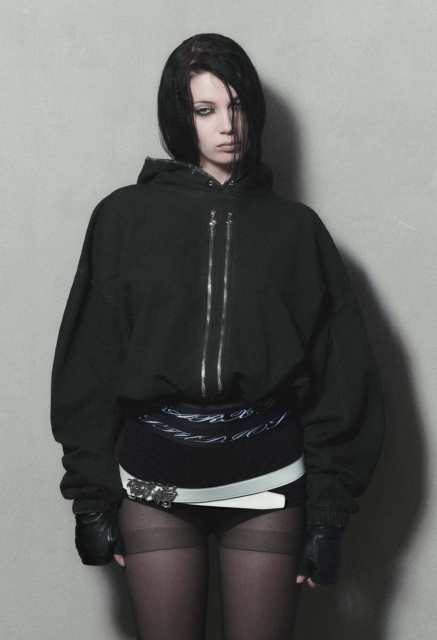 Hoodie 2-Zippers Boxy Dark Grey 002
