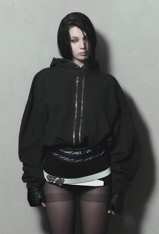 Hoodie 2-Zippers Boxy Dark Grey 002