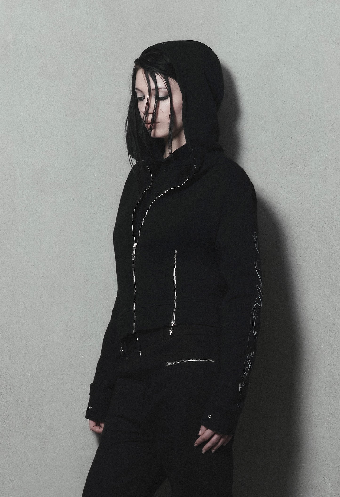 Zip Hoodie Fitted Black 003