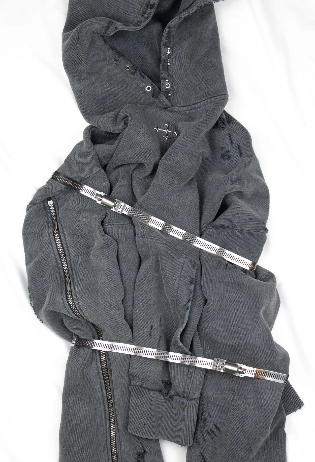 Hoodie boxy dark grey distressed 001