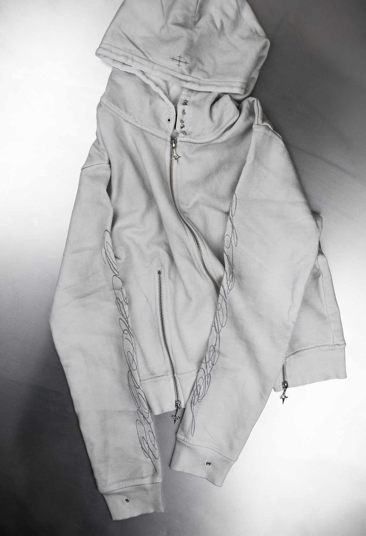 Zip Hoodie Fitted White "Dirt" 003