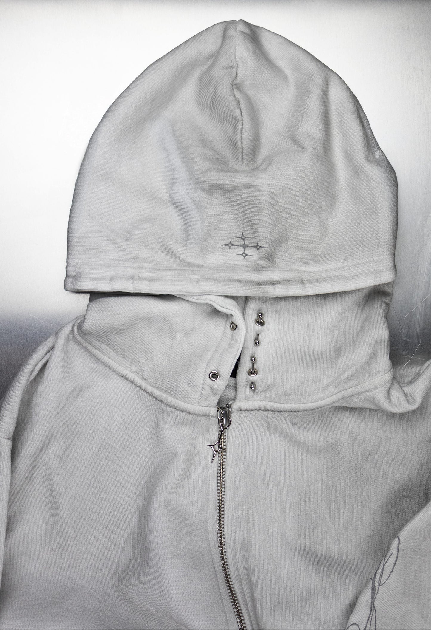 Zip Hoodie Fitted White "Dirt" 003
